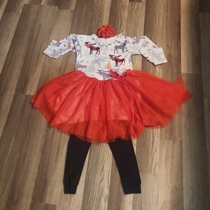 Christmas Winter Outfit Size 4/5  2 PC Set With  Red Bow Buffalo Plaid  Tutu
